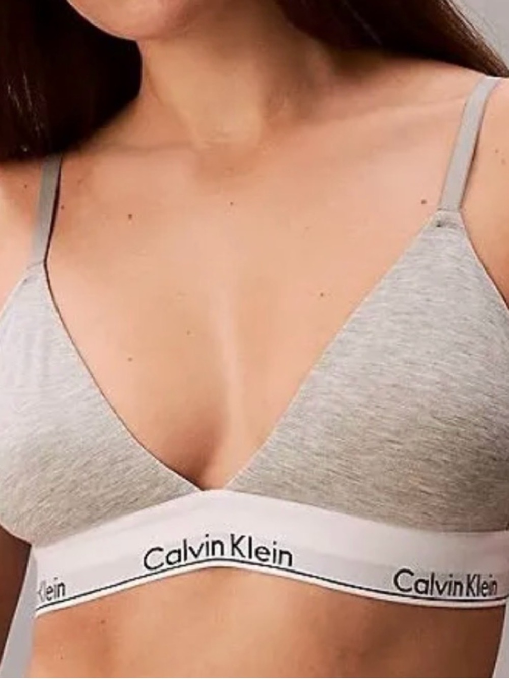 Calvin Klein Heather Gray Triangle Bralette with Logo Band